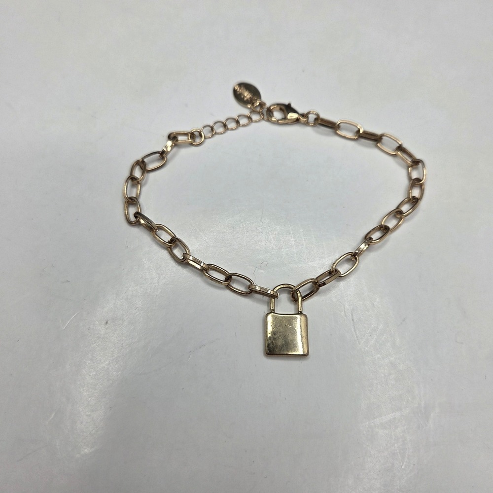 Claire's Padlock Charm Bracelet Gold Tone Oval Link Chain Adjustable G8/75